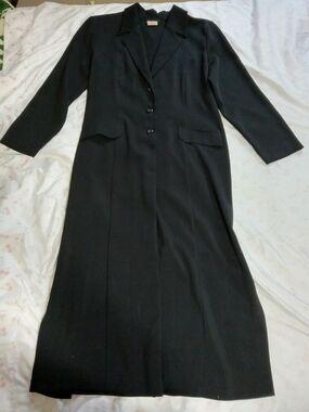 Vintage Pariscope Black Maxi Coat Dress 90s Minimalist Duster Jacket Size 15